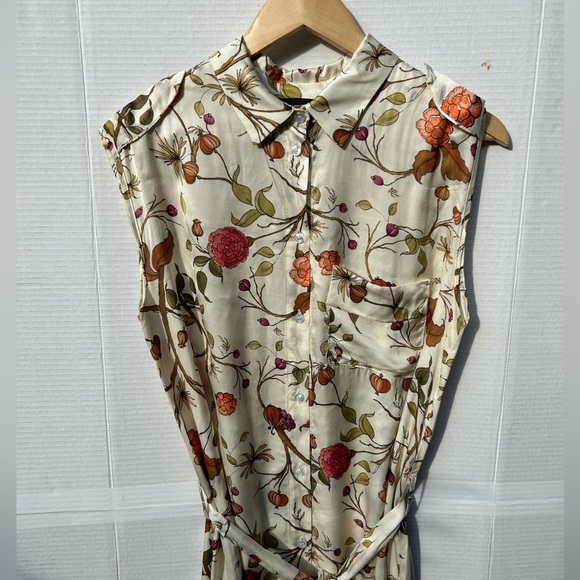 CHEPE Italy Beige red Floral Print button belts Dress - Picture 3 of 8